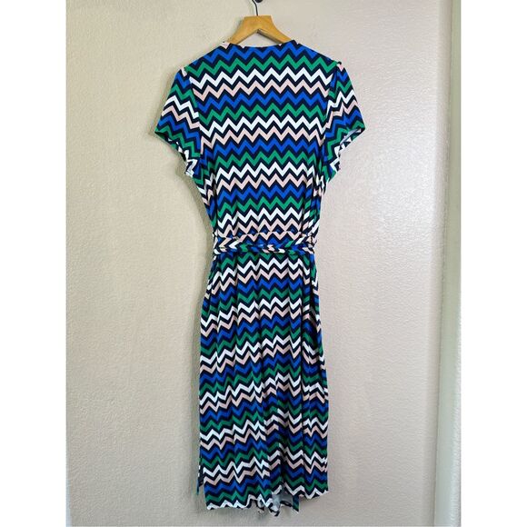 Boden Summer Wrap Dress Womens Size 12 Multicolor Chevron Print Stretch Jersey - Picture 7 of 11
